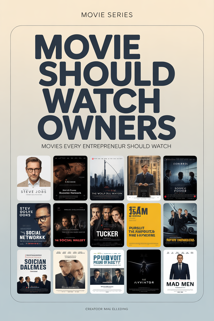 20 Business Classic Movies Every Entrepreneur Should Watch — Pinterest style poster with movie posters grid