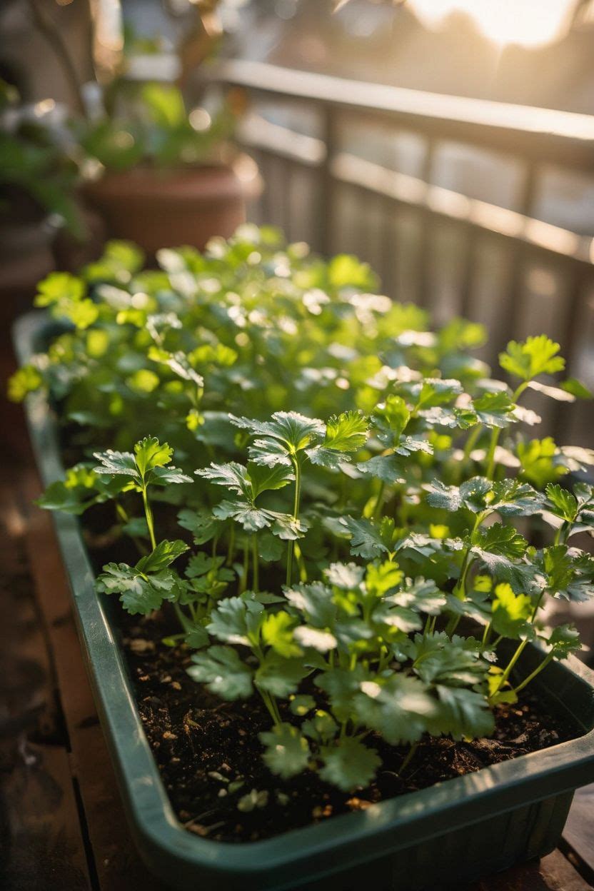 Coriander Dhaniya in Balcony Tray