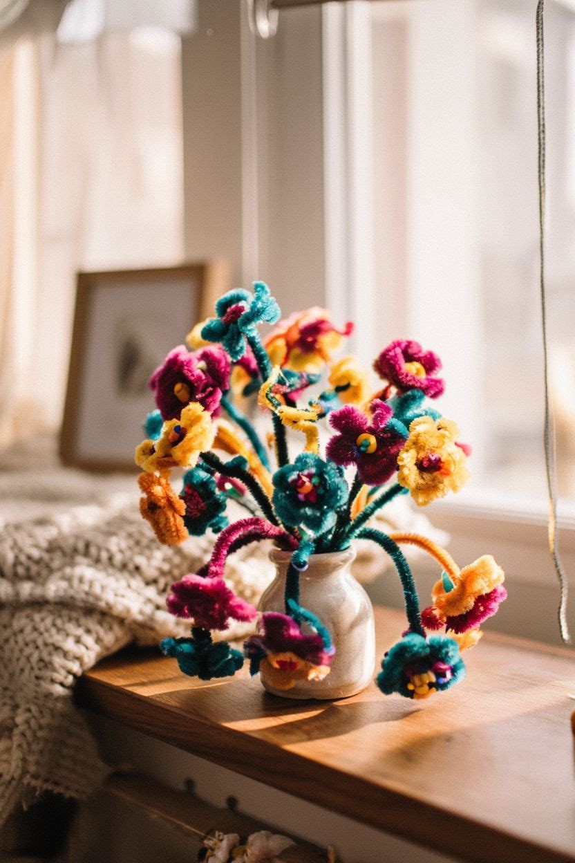 Pipe Cleaner Flower Vase Design