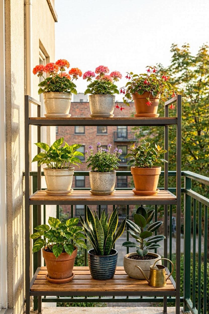 Reference chart of 25 plus balcony plant ideas grouped by season and type