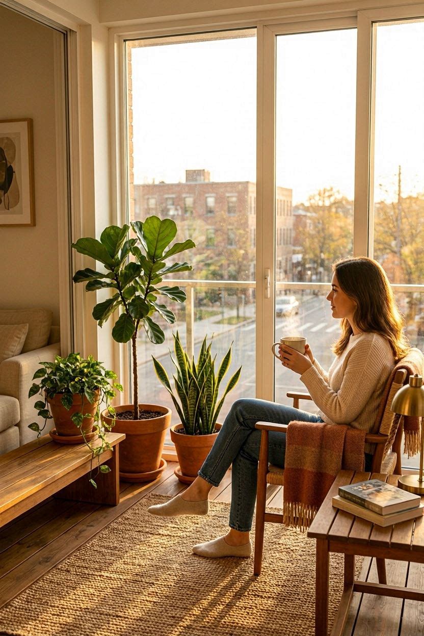 Balcony closing ideas showing an enclosed balcony with glass panels and cozy seating