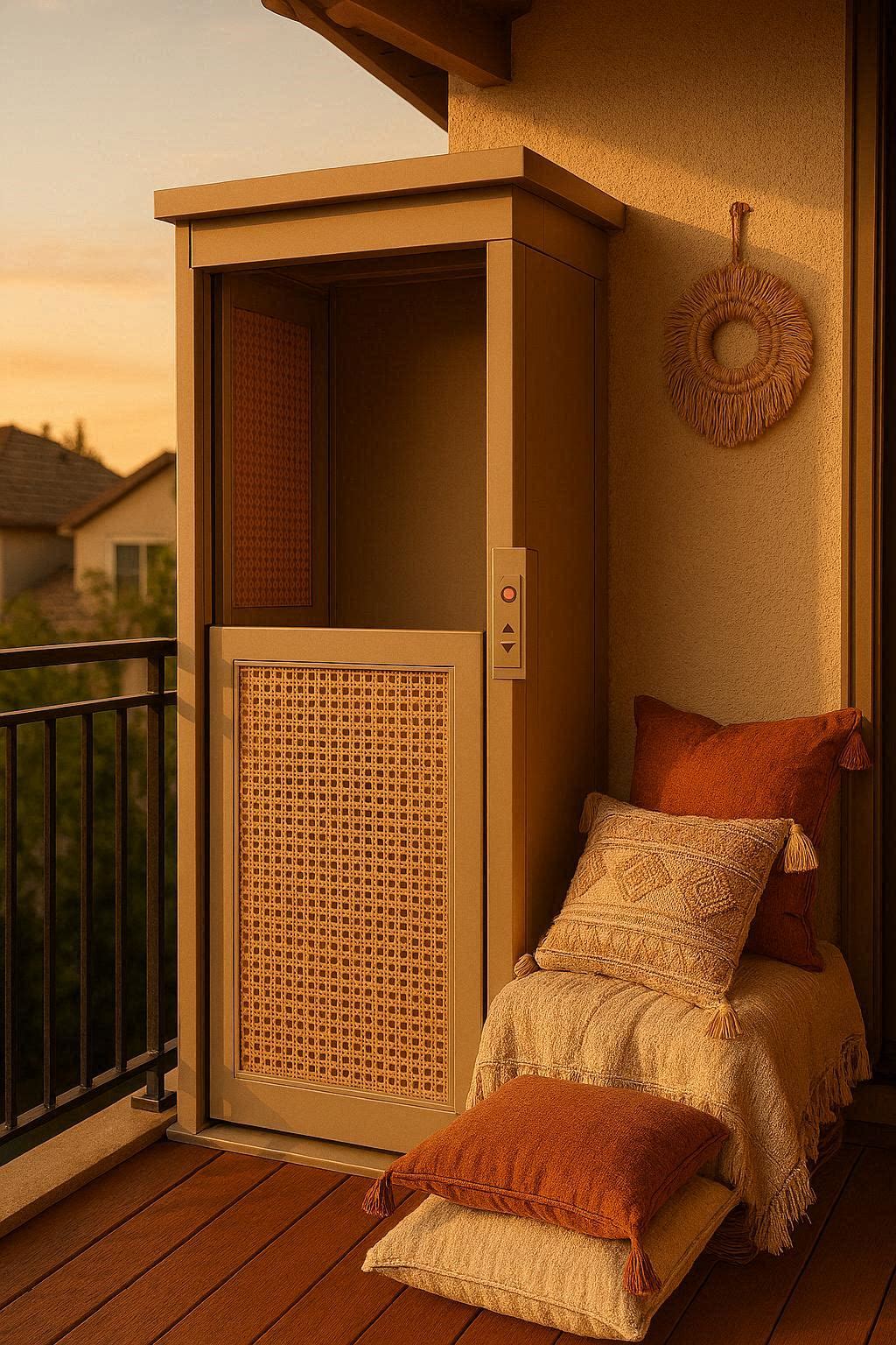 Balcony elevator design styled to match modern boho outdoor decor