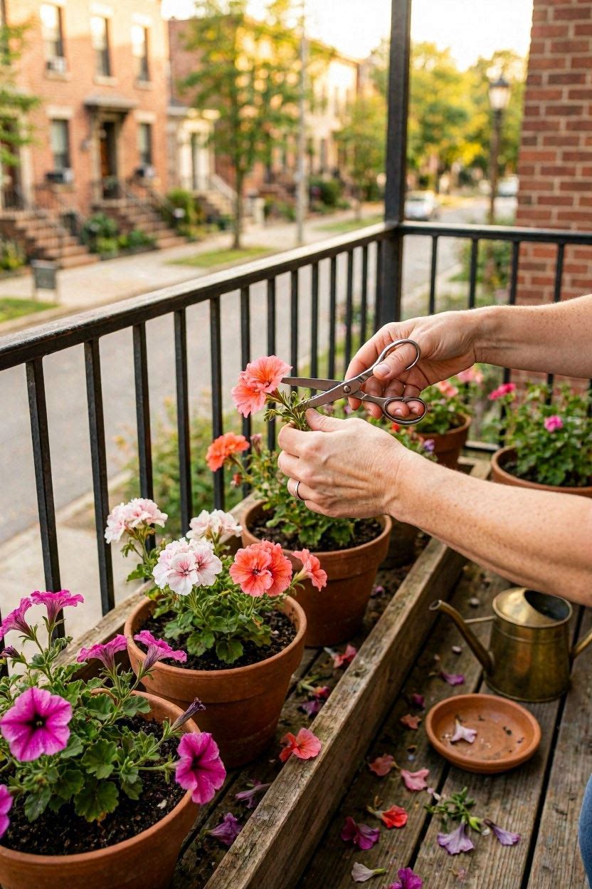 Pruning and deadheading balcony plants to keep them healthy through the seasons