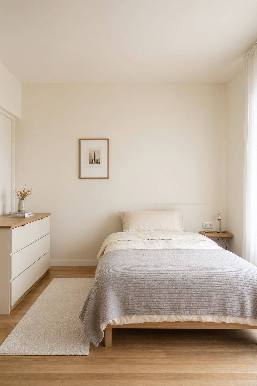 Bed and furniture layout plan for a small bedroom