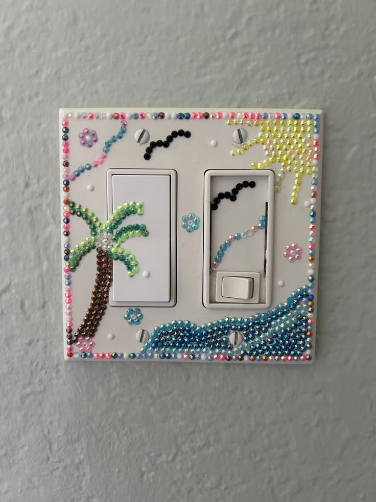 Boho style light switch plate with a beaded natural stone border