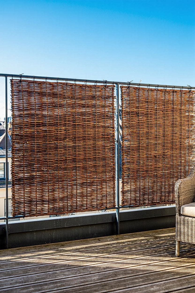 Cedar planter box with lattice trellis covered in climbing vines on city apartment balcony
