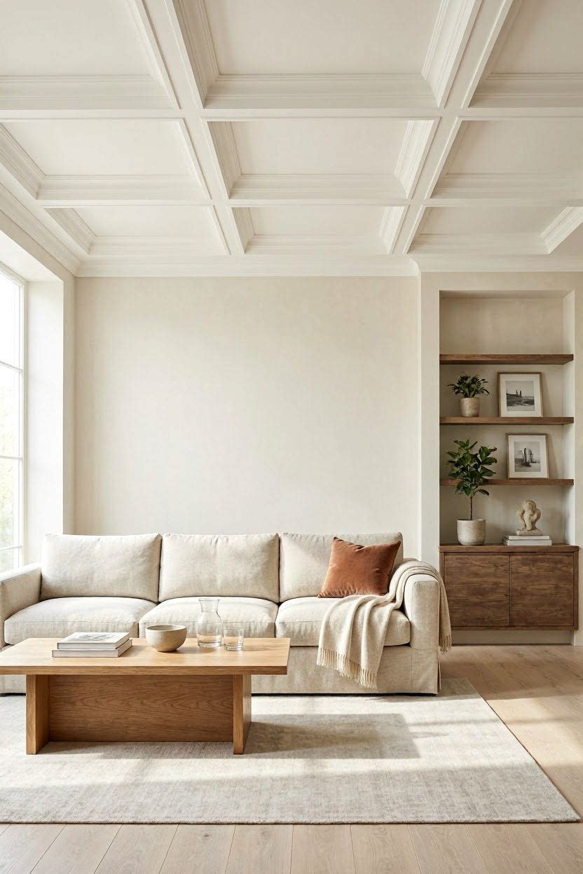 Coffered ceiling design in a living room