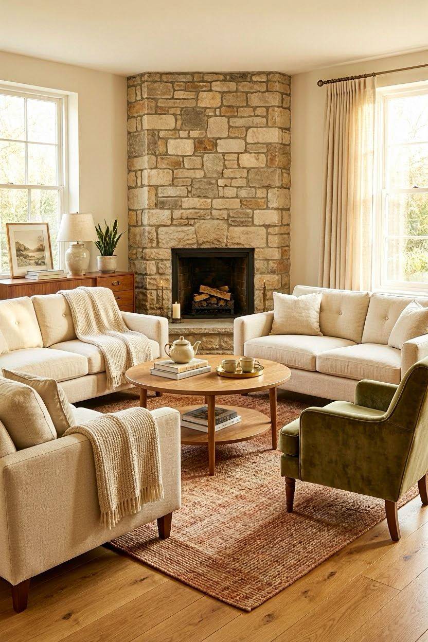 Conversation circle seating layout around a coffee table