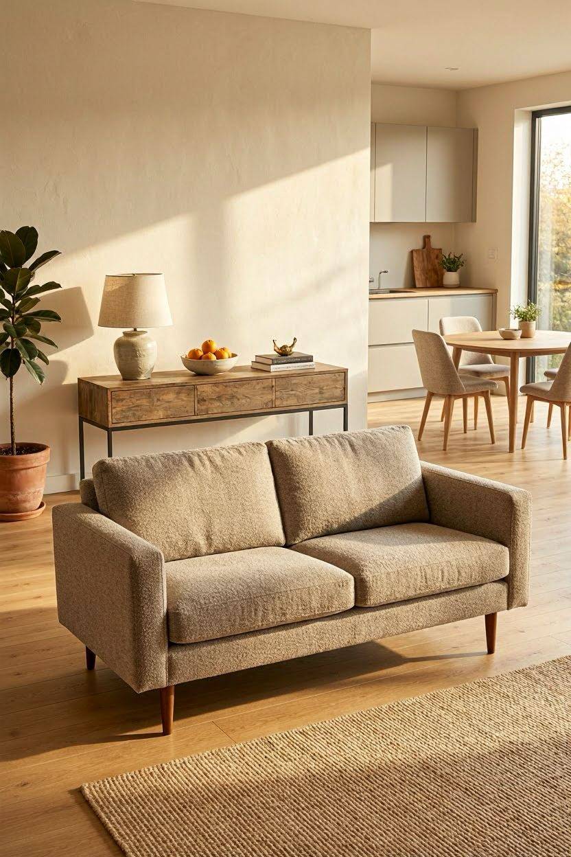 Floating furniture layout with sofa pulled away from the wall