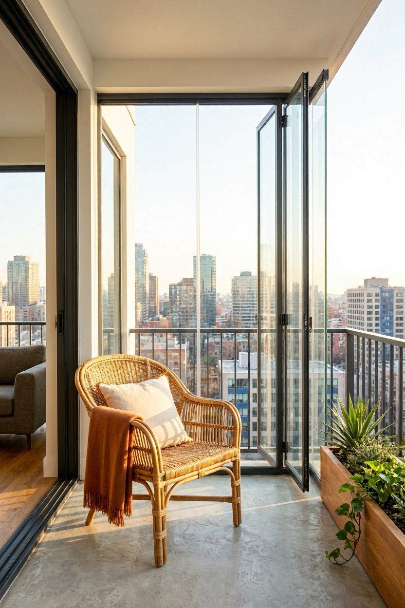 Frameless glass panels installed on an apartment balcony for a clear enclosed view