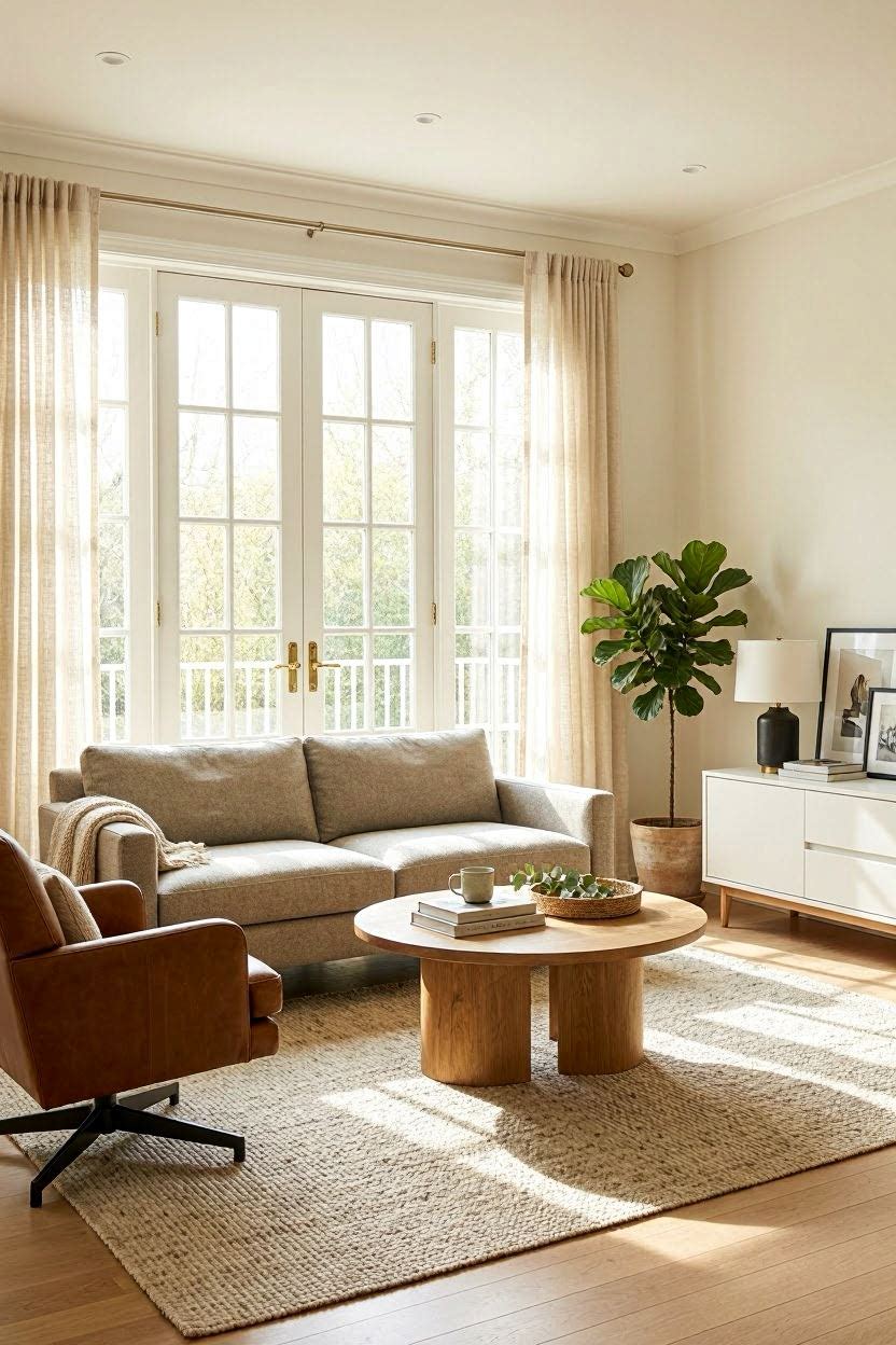 French doors installed on a balcony with white trim and sheer curtains