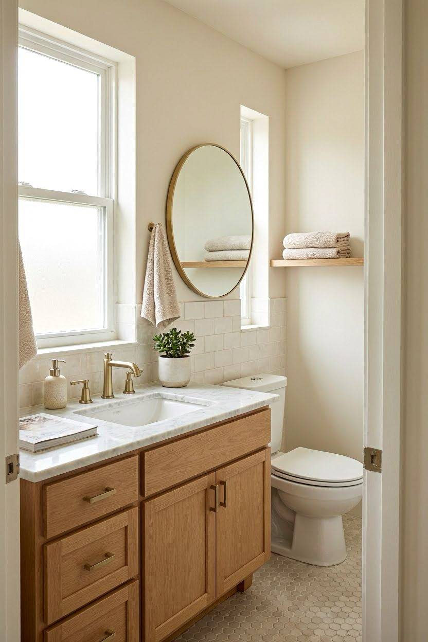 Elegant guest bathroom with neutral tones and modern fixtures