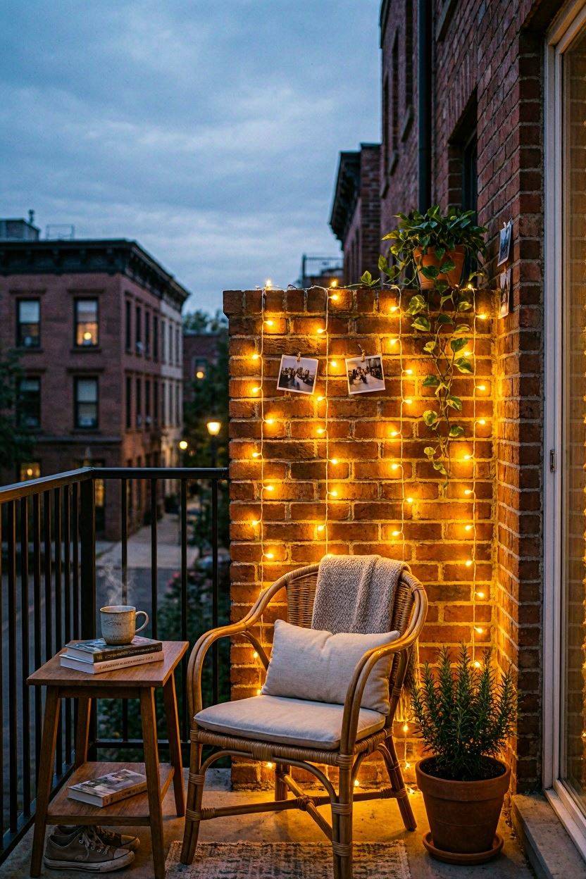 LED curtain lights draped along a balcony wall as a lighting backdrop