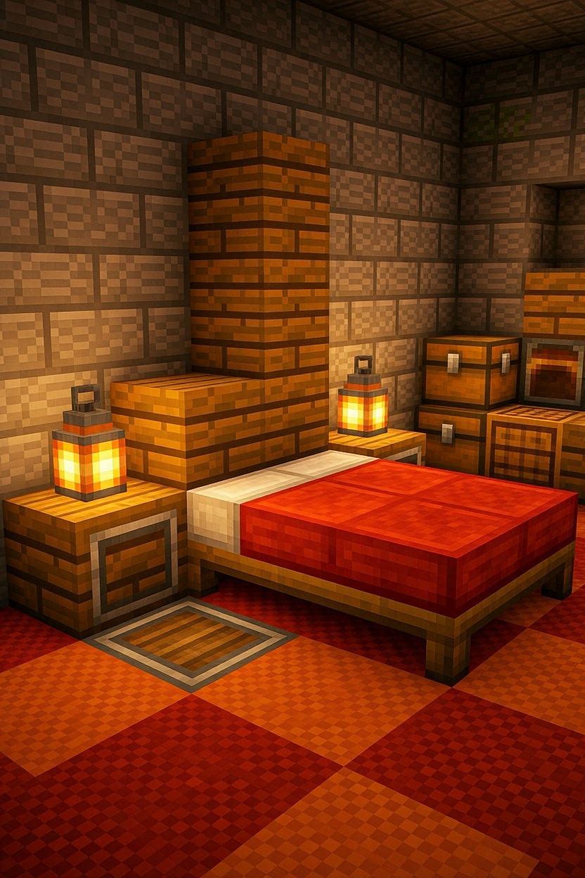 Minecraft bed placement with matching colored wool and wooden headboard frame