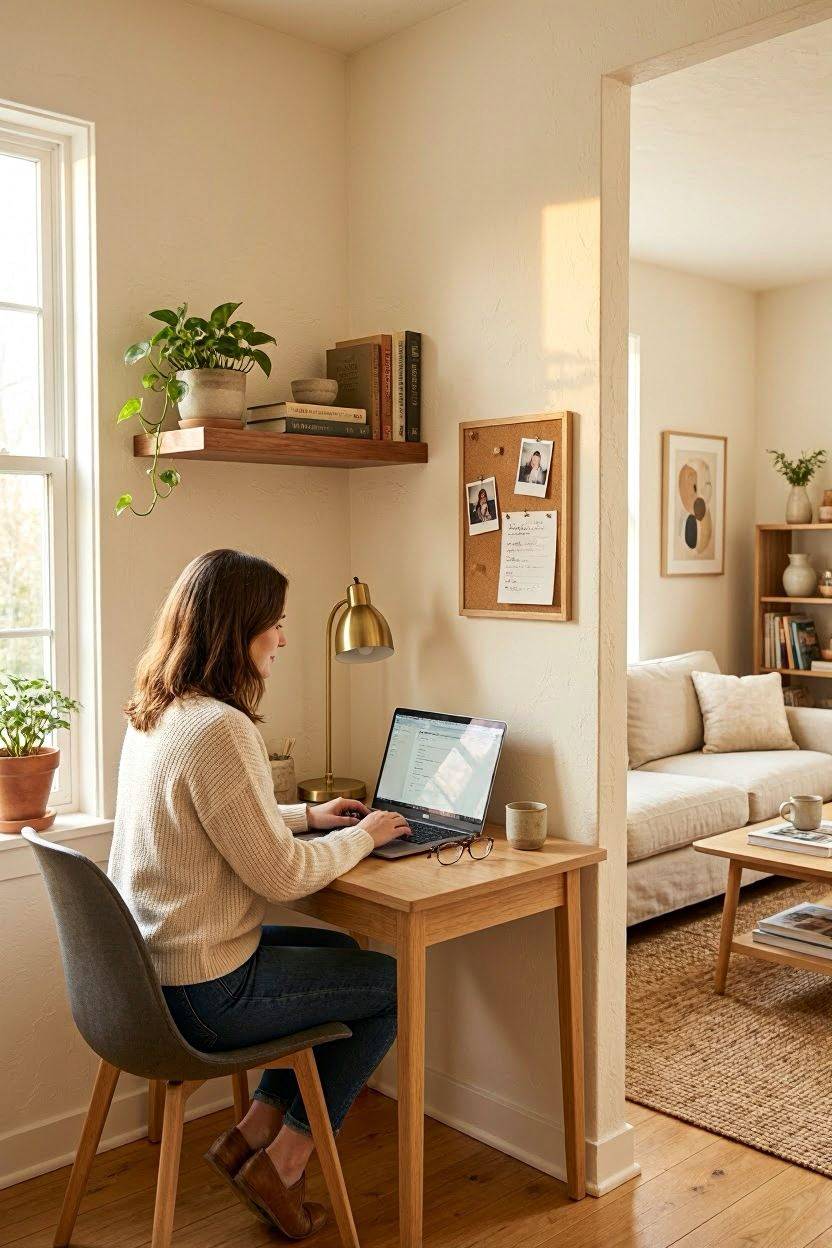 Small corner nook set up as a functional home office
