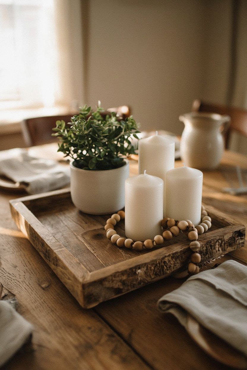 Rustic Wooden Tray Dining Table Centerpiece