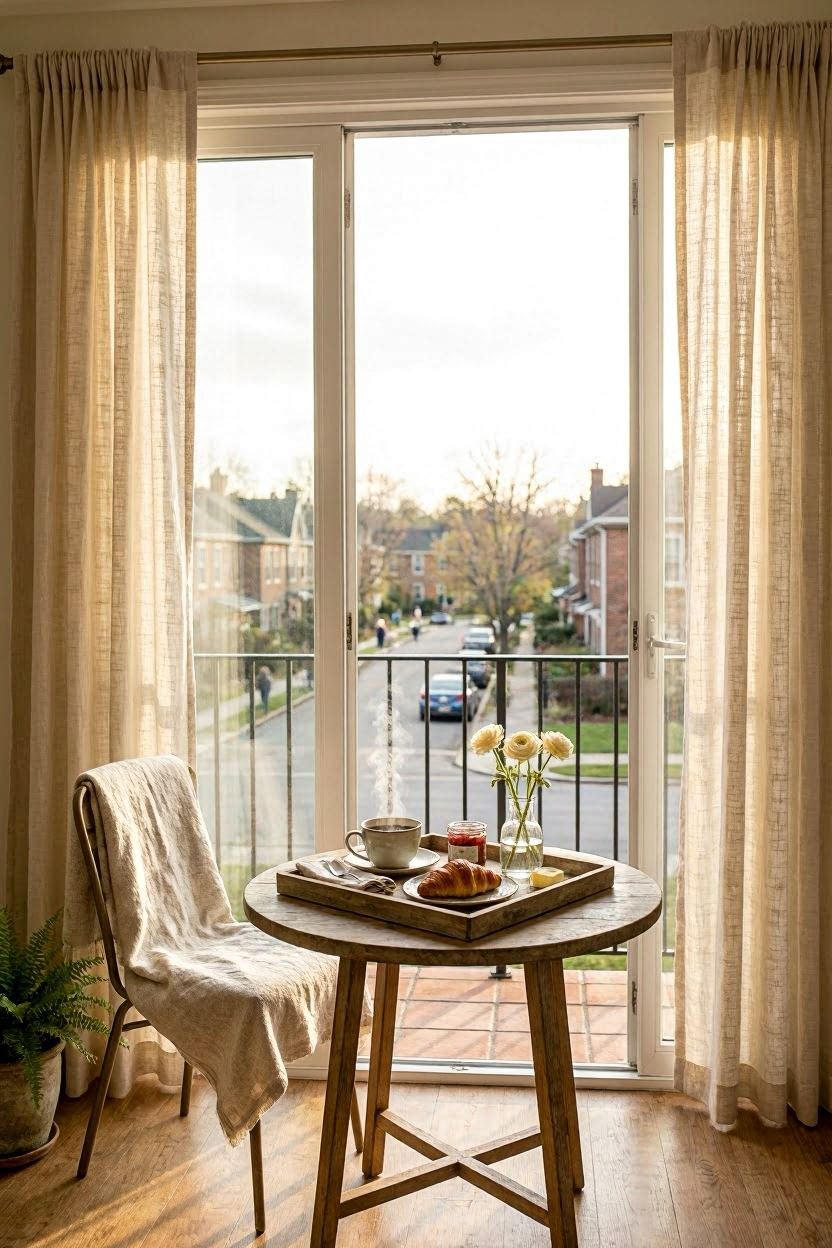 Sliding glass patio doors closing off a balcony from the living room