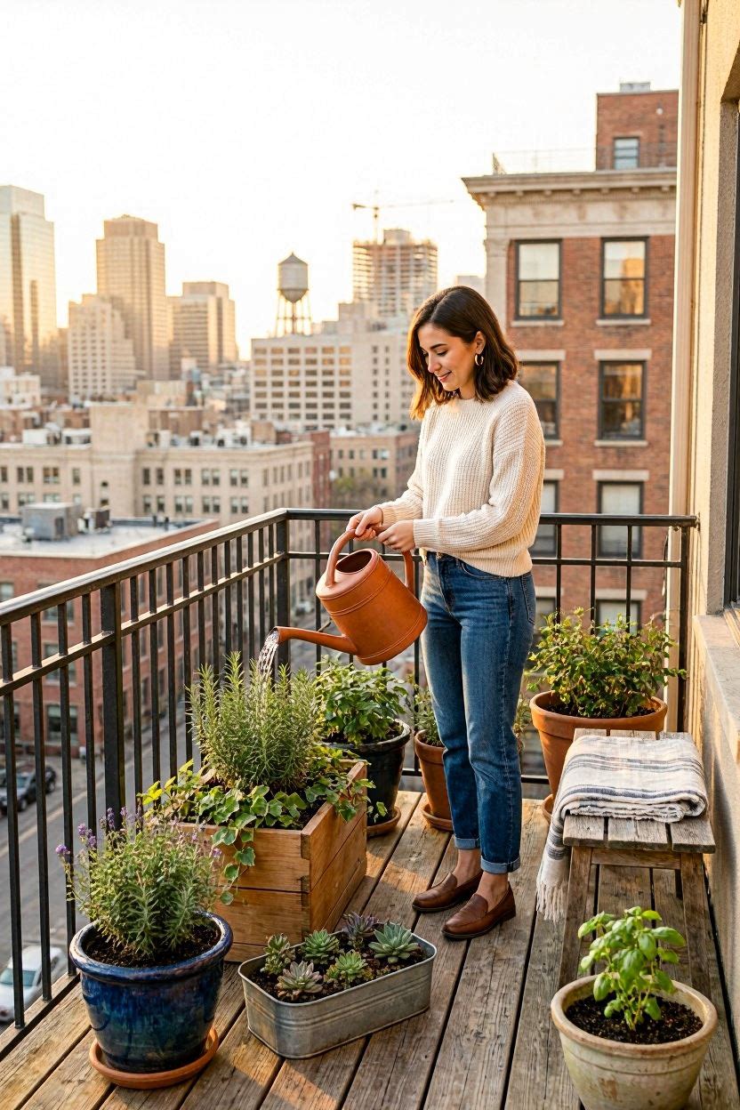 Small balcony garden ideas for apartment with potted plants