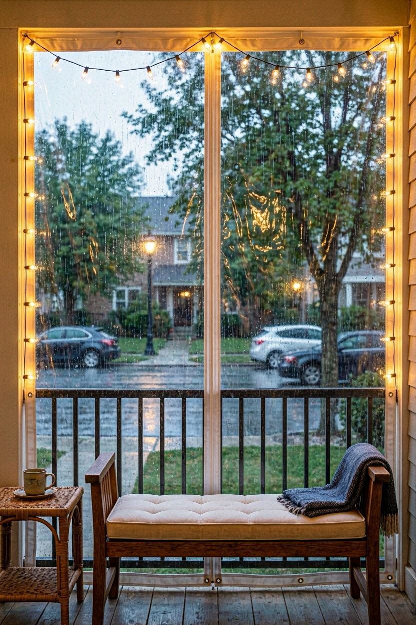 Clear vinyl PVC panels zipped around a balcony railing for weather protection