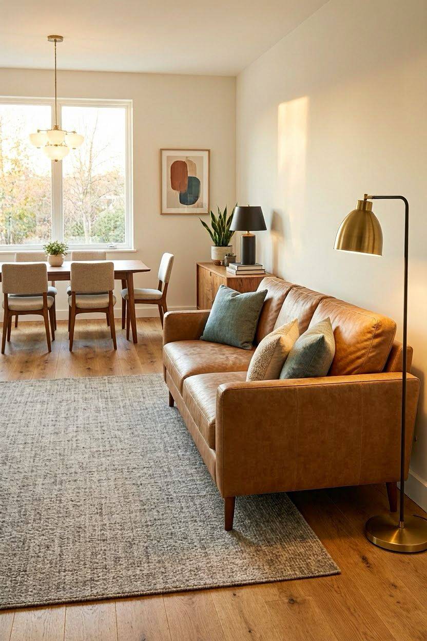 Zone based living room layout in an open concept home